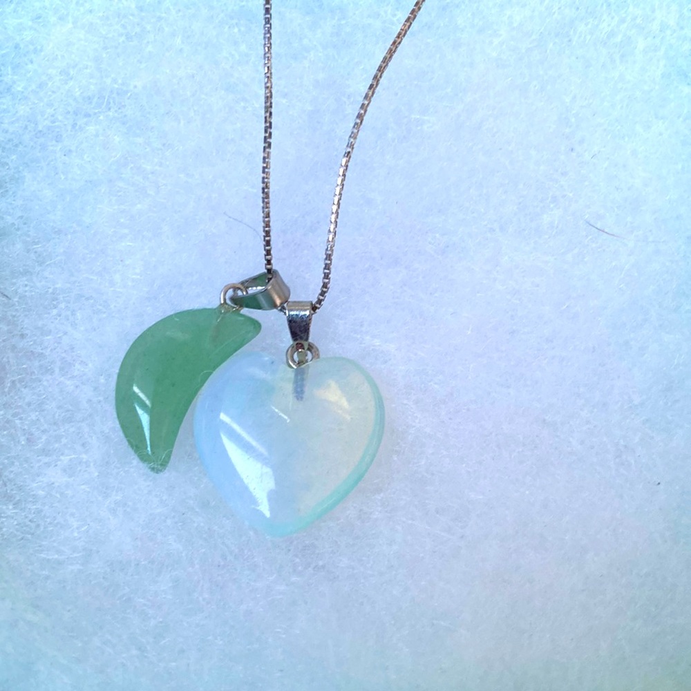 Opal heart and Jade moon sterling silver 16” necklace - Picture 3 of 4